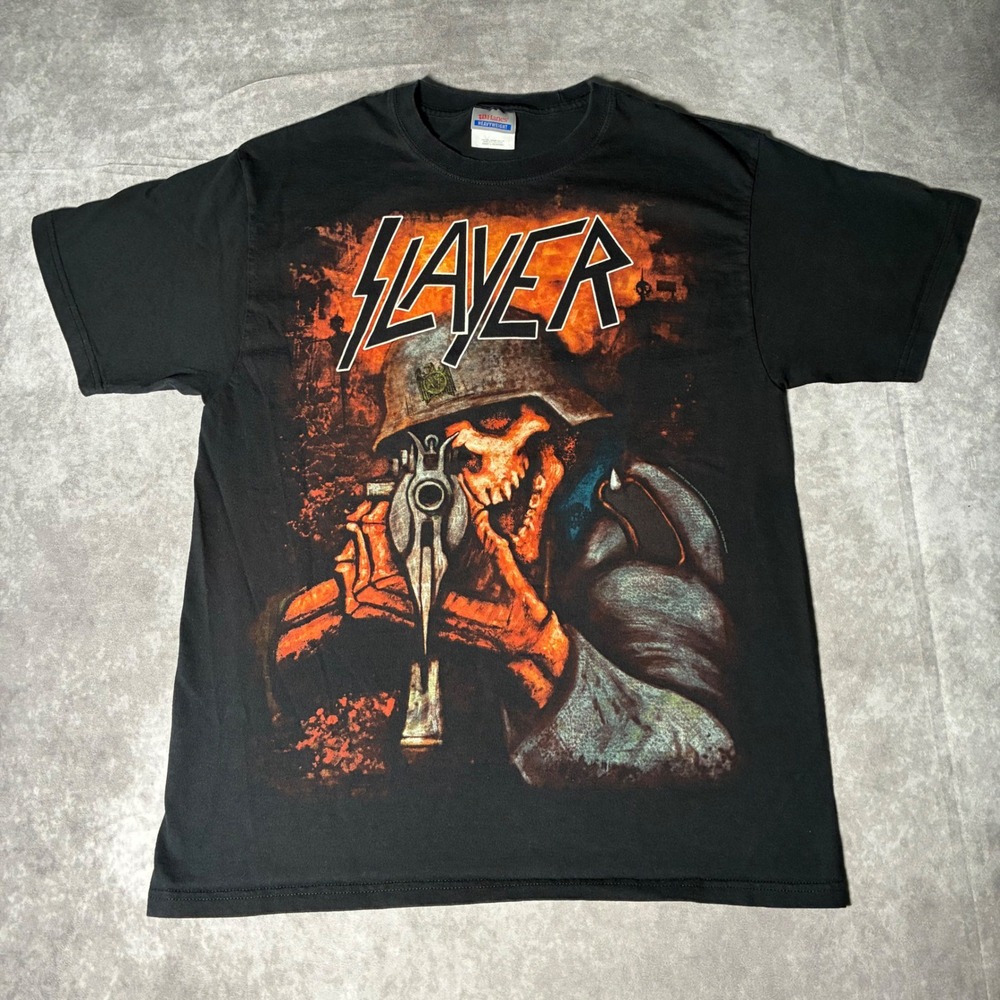 Vintage Slayer Metal Band Skeleton War T-Shirt Mens Large Hanes Heavyweight